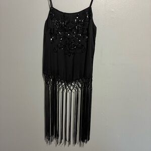Black Beaded Fringe Cami Top Y2K Boho Festival Flapper Size Small
